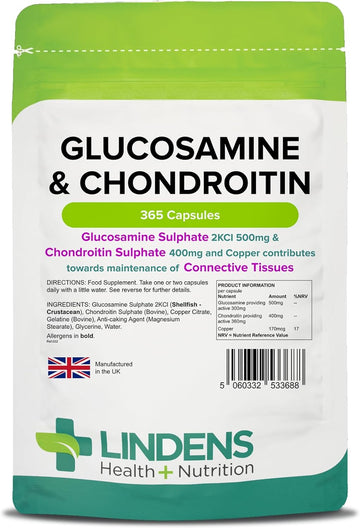 Lindens Glucosamine & Chondroitin + Copper 500/400 Capsules - 365 Pack400 Grams