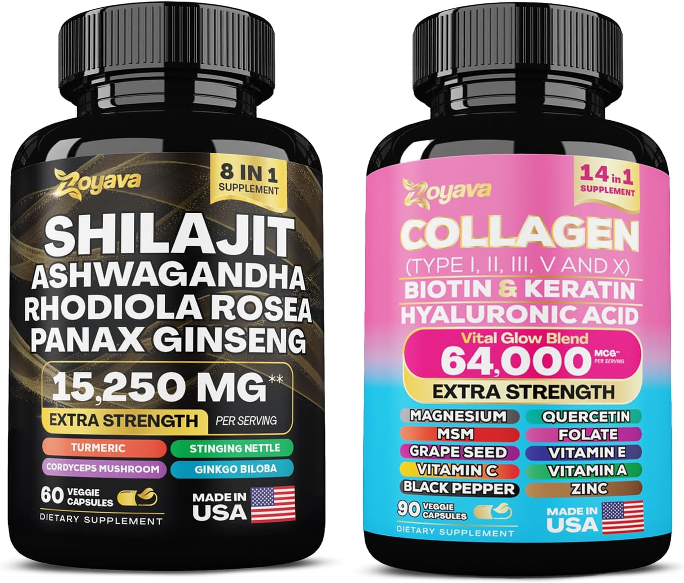 Zoyava Shilajit 8-in-1 Supplement 15,250 MG and Collagen 14-