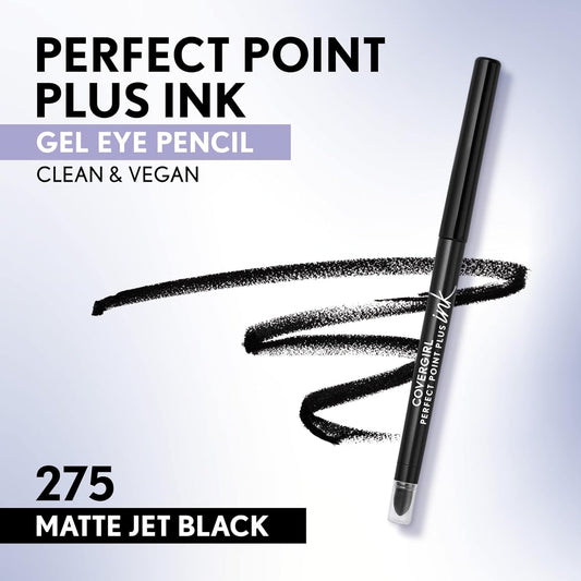 COVERGIRL Perfect Point Plus Ink Gel Eye Pencil, Pigmented, Long-Wearing, Vegan Formula, Matte Jet Black 275, 0.01