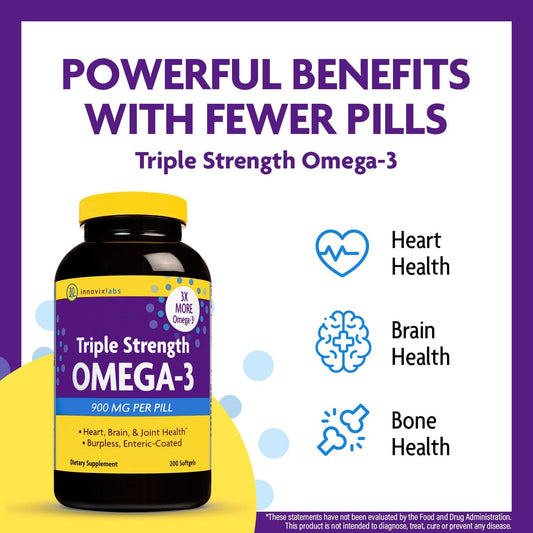 InnovixLabs Triple Strength Omega 3 Fish Oil Supplement - 900 mg, Pure EPA DHA Omega 3 Supplement for Heart, Brain & Joi