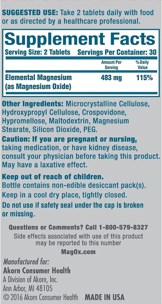 Mag-Ox 400 Magnesium Mineral Dietary Supplement Tablets, 483 mg Magnes