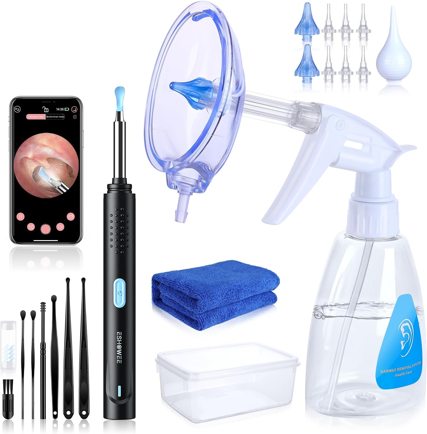 Ear Wax Removal Tool,Ear Cleaning Kit,Safe and Ear Irrigation Reusable Cleaning Kit,Otoscope with Light,Ear Cleaning Too