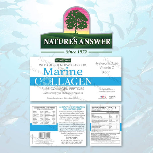 Nature's Answer Marine Collagen Liq | Wild Caught Norweigen Cod | Pure Collagen Peptides with Hyaluronic Acid & Biotin | Supports Healthy Hair, Skin, Nails, Bones & Joints | Gluten-Free 4.8