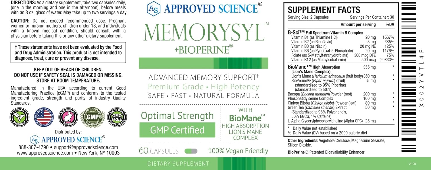 Approved Science MemorySyl - Memory Boosting Supplement - Improve Focu