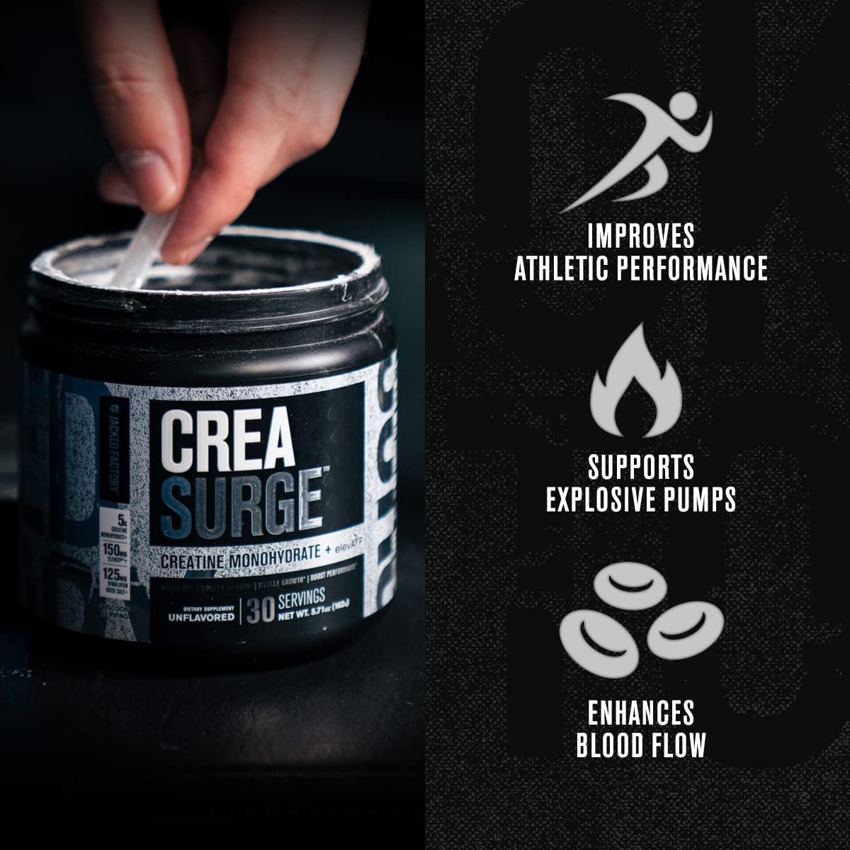 Jacked Factory Creatine Monohydrate Powder w/ElevATP - Creasurge 5g Mi