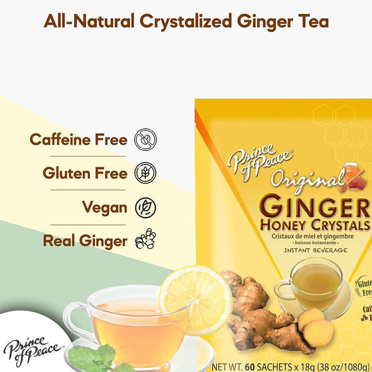 Instant Ginger Honey Crystals Family Value Pack 60 Sachets 18g per Sachets (Total) By Prince of Peace