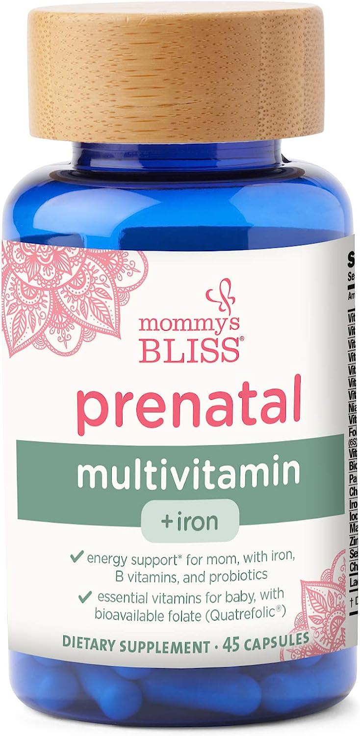 Mommy'S Bliss Prenatal Multivitamin With Iron And Folic Acid, Supports Baby Development + Mom Immune System & Energy Levels W/ B Vitamins & Probiotics, Vegan & Gluten Free (45 Servings)