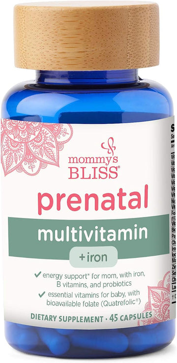 Mommy'S Bliss Prenatal Multivitamin With Iron And Folic Acid, Supports Baby Development + Mom Immune System & Energy Levels W/ B Vitamins & Probiotics, Vegan & Gluten Free (45 Servings)