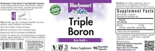 BlueBonnet Triple Boron Vegetarian Capsules 3 mg, White, 90 Count