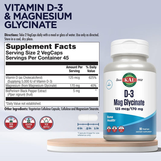 KAL Vitamin D3 & Magnesium Glycinate, Enhanced Absorption Formula with