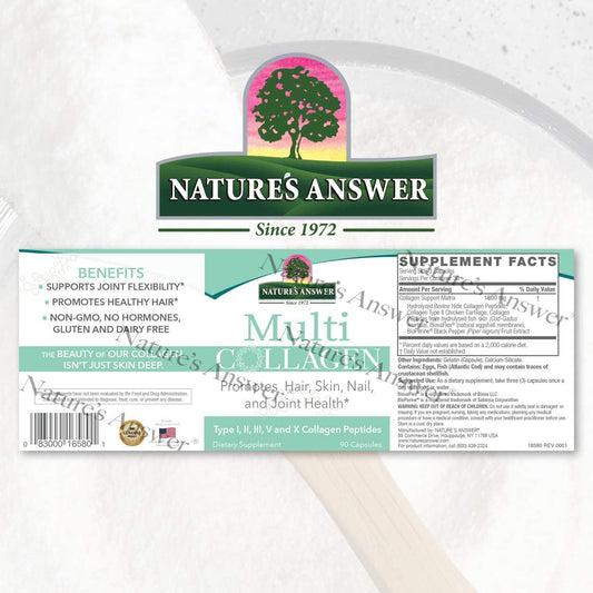 Nature's Answer – Multi Collagen Capsules Types I, II, III, V & X Food Source Collagen Peptides Promotes & Supports Hair, Skin, Nail and Joint Health Non GMO | Pasture Raised | Cage Free