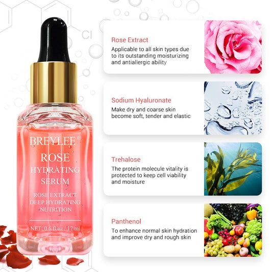 BREYLEE Rose Face Serum, Hydrating Serum Moisturizing Serum Face Serum Hydrating with Hyaluronic Acid Alcohol Free Facial Serum for Skin Care(17,0.6 )