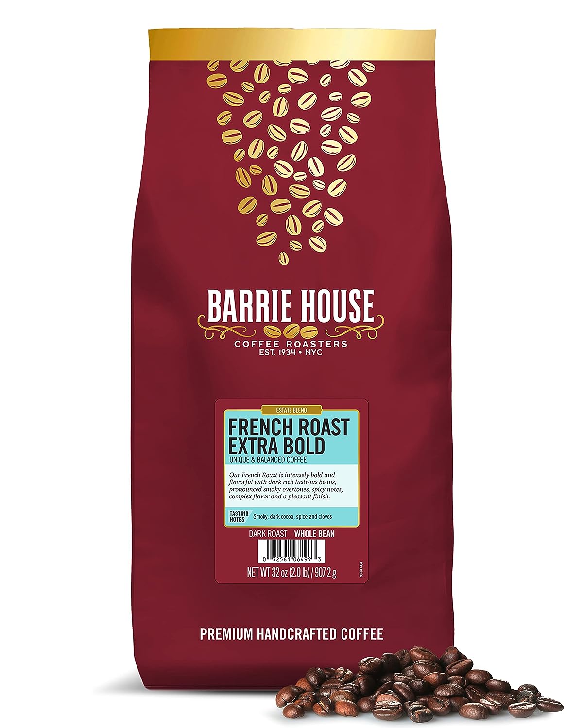 Barrie House French Roast Extra Bold Whole Bean Coffee | Premium Coffee | Dark Roast | Intensely Bold and Flavorful | Bag | 100% Arabica Coffee Beans
