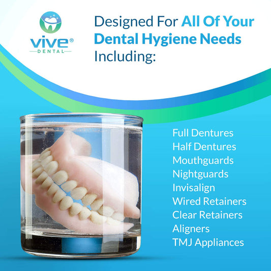 Vive Dental Retainer & Denture Tabs - Cleaner Tablets - for Mouthguard, Night Guard, Removable Partial or Full False Teeth - Overnight, Antibacterial Cleanse - Cleaning Removes Stains, Plaque, Odor