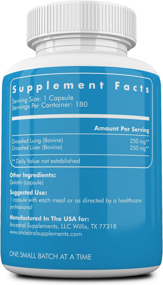 Ancestral Supplements Grass Fed Beef Lung Supplement with Li