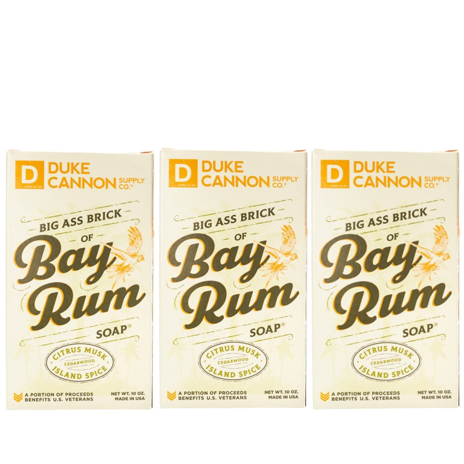 Duke Cannon Supply Co. Big Ass Brick of Soap Bar for Men Bay Rum (Citrus Musk, Cedarwood, Island Spice Scent) Multi-Pack - Superior Grade, Extra Large, All Skin Types, Paraben-free, 10  (3 Pack)
