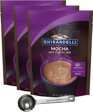 Ghirardelli Mocha Hot Cocoa Mix Bag (Pack of 3) with Ghirardelli Stamped Barista Spoon