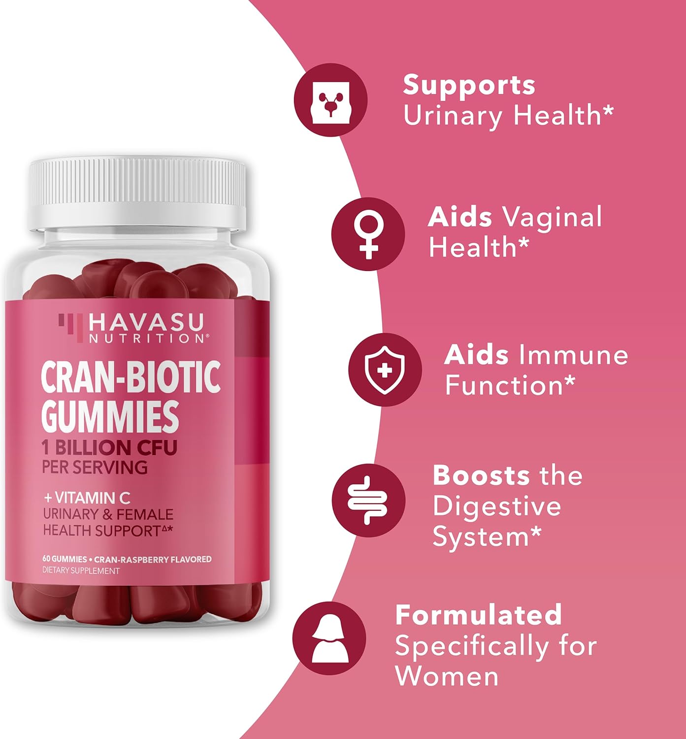 Cranberry Gummies UTI Vaginal Probiotics with 1 Billion CFU Cranberry 