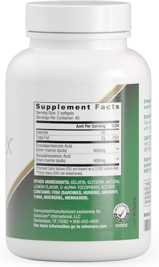 AdvoCare OmegaPlex Omega 3 Fatty Acid Dietary Supplement - Omega 3 Fish Oil Supplement - EPA & DHA Omega 3 Supplement -