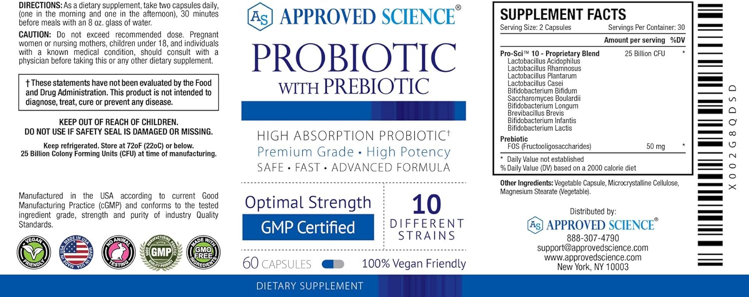 Approved Science® Probiotics with Prebiotics - 10-Strand Vegan Probiot