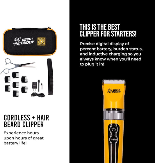 The Cut Buddy | Beginners Clipper | Easy-to-Use Cordless Hair and Beard Clipper | Titanium Plated | Will Not Get Hot, Stays Quiet, & Blades Remain Sharp | Yellow