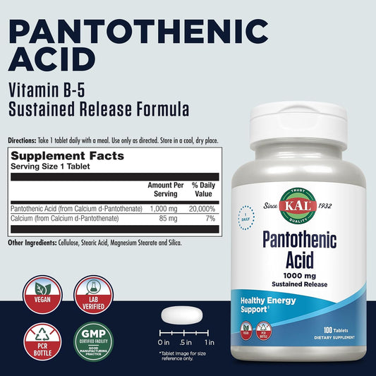 KAL Pantothenic Acid Sustained Release 1000mg | For Energy Storage & R