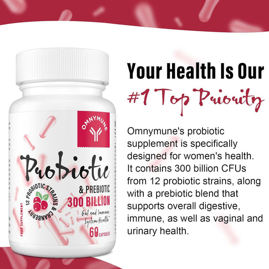 Probiotics for Women - 300 Billion CFU, 12 Diverse Strains + Prebiotic60 Grams