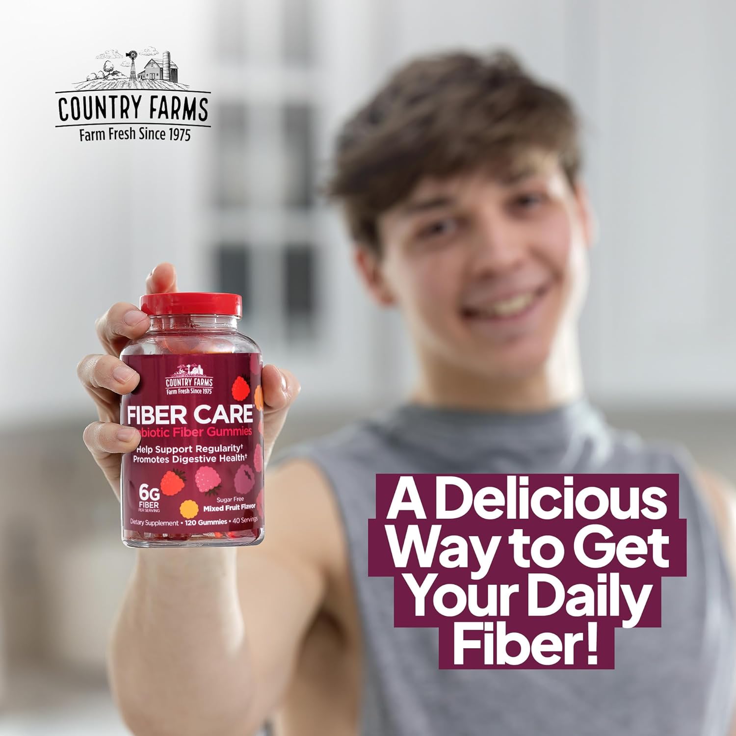 Country Farms Fiber Care Prebiotic Gummies, 6g of Fiber Per Serving, F