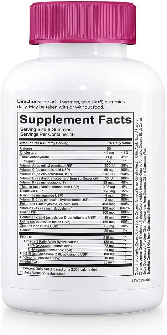 SmartyPants Women's Complete Multivitamin Dietary Supplement Netcount, Blueberry, Gummy 240 Count