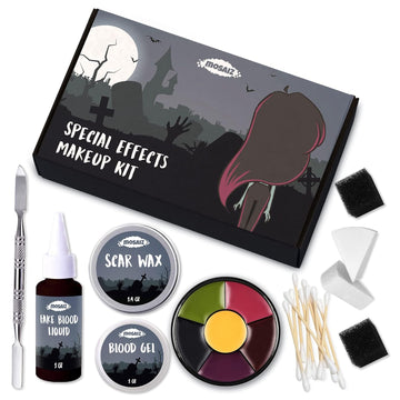 Mosaiz SFX Makeup Kit, Special Effects Makeup Kit for Purim with Fake Blood and Scar Wax, Makeup Sponges and Skin Spatula, Zombie Makeup Kit