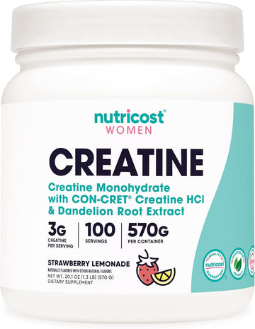 Nutricost Creatine Monohydrate Powder for Women, Micronized, Strawberry Lemonade, 100 Servings - Vegetarian, Non-GMO, Gluten Free