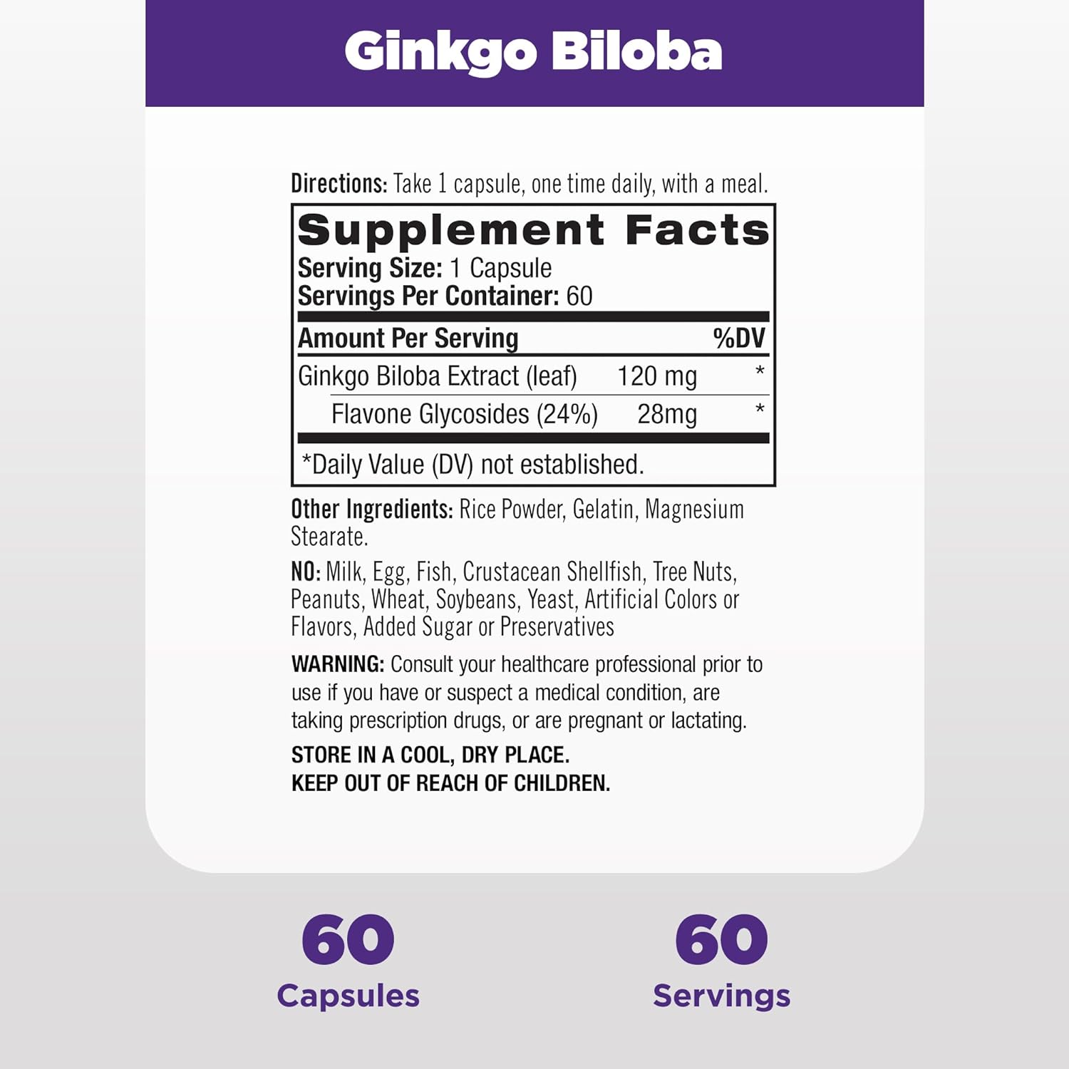 Natrol Brain Health Ginkgo Biloba 120mg, Dietary Supplement for Brain 