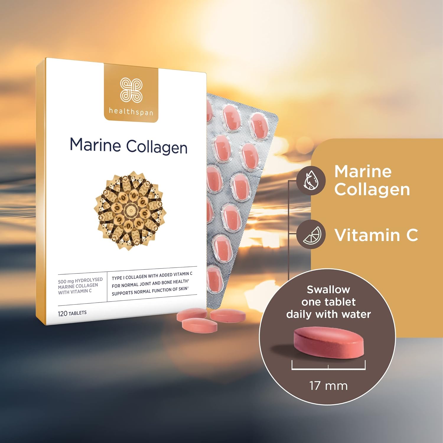 Healthspan Marine Collagen 500mg (120 Tablets) | Hydrolysed Type I Mar