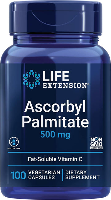 Life Extension Ascorbyl Palmitate 500mg ? Fat-Soluble Vitamin C Supplement for Immune Support and Longevity ? Water-Soluble Gluten-Free, Non-GMO, Vegetarian ? 100 Capsules