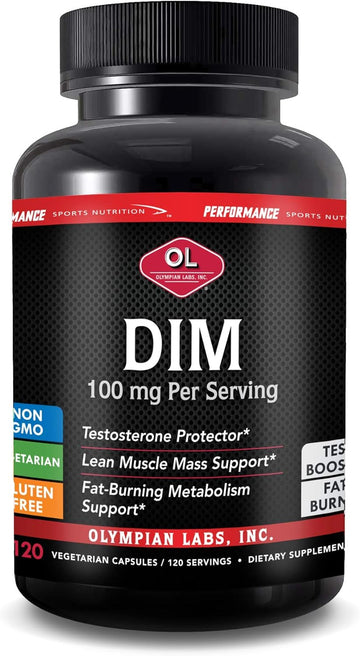 Olympian Labs DIM 100mg - DIM Diindolylmethane Supplement Capsules Supporting Hormone Balance, Clear Skin, PCOS, & Aid in Fitness and maintaining Lean Muscle - 120 Daily Capsules