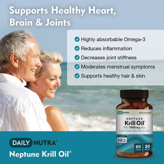 DailyNutra Neptune Krill Oil 1000mg - Antarctic Krill Oil Omega-3 Phospholipids, EPA, DHA & Astaxanthin - Promotes Healt
