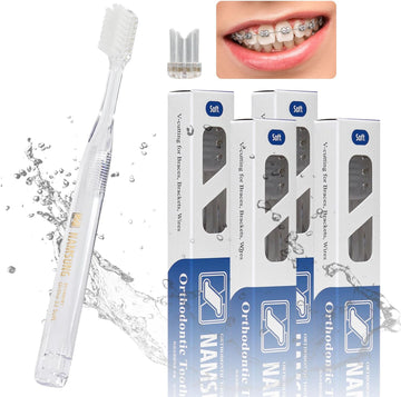 DUJINDENT Orthodontic Toothbrush for Braces [4 Packs] V Trim Cutting Dupont USA Bristles Braces Toothbrush for Brackets and Wires Cleaning (Ortho Standard 33 Soft, 4 Pack)