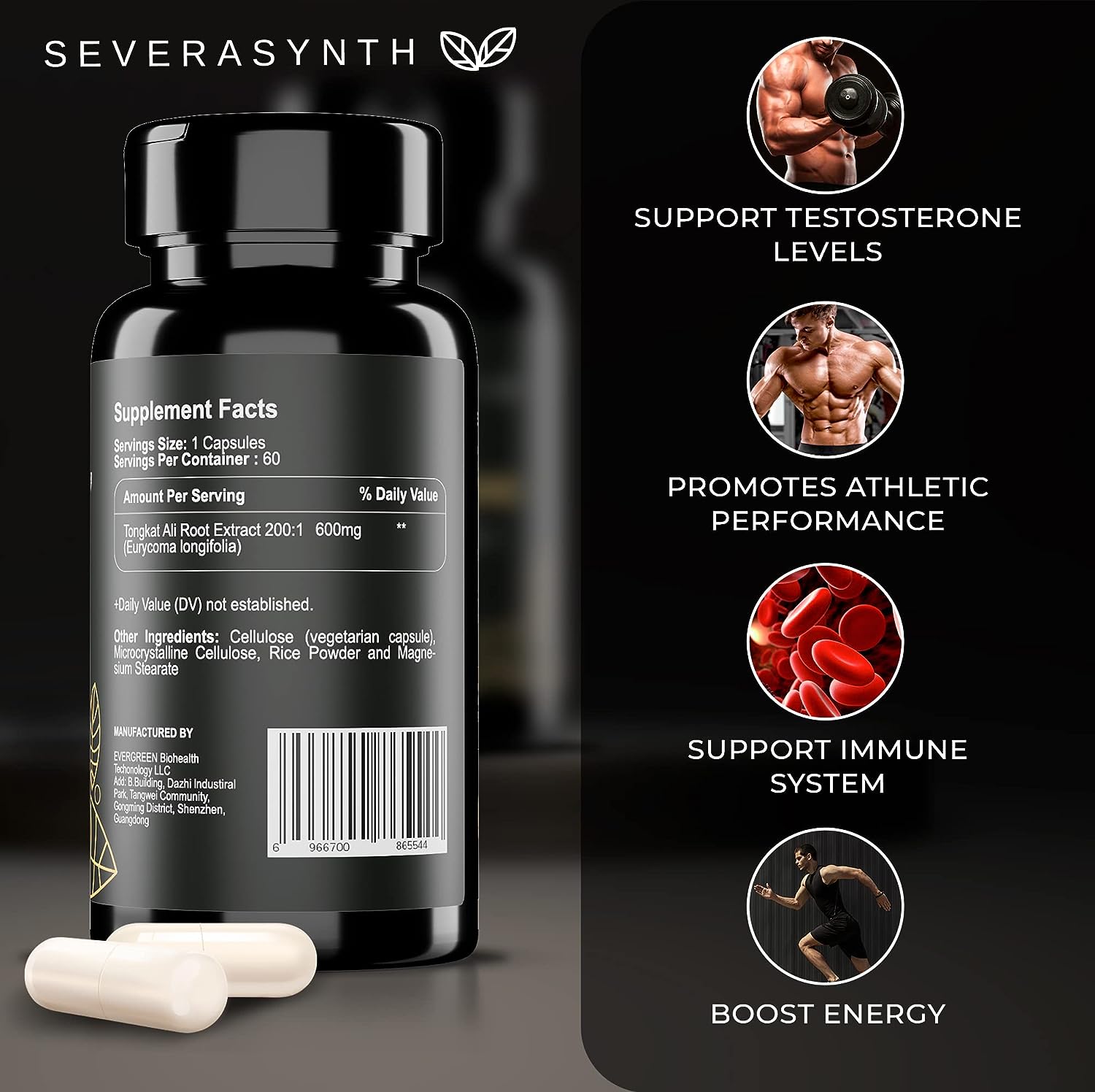  SEVERASYNTH Tongkat Ali for Men 600mg, Eurycoma Longifolia 