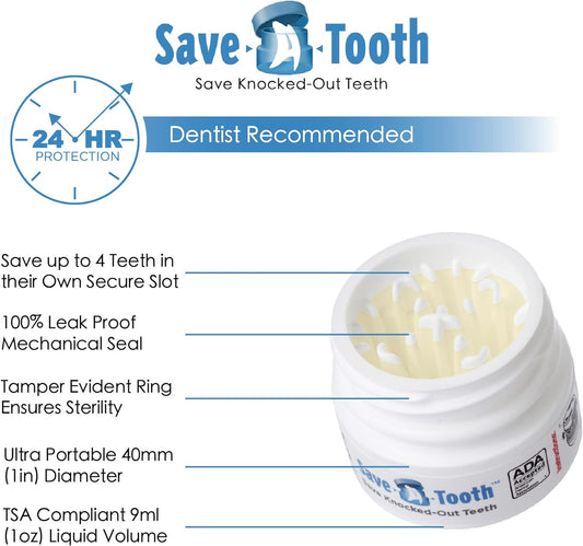 Save-A-Tooth Preservation Kit - Prevent Permanent Tooth Loss, Save Knocked Out Teeth for up to 24 Hours - Tooth Saver Made in The USA by SmartPractice - Keep for a Tooth Emergency - 2 Pack