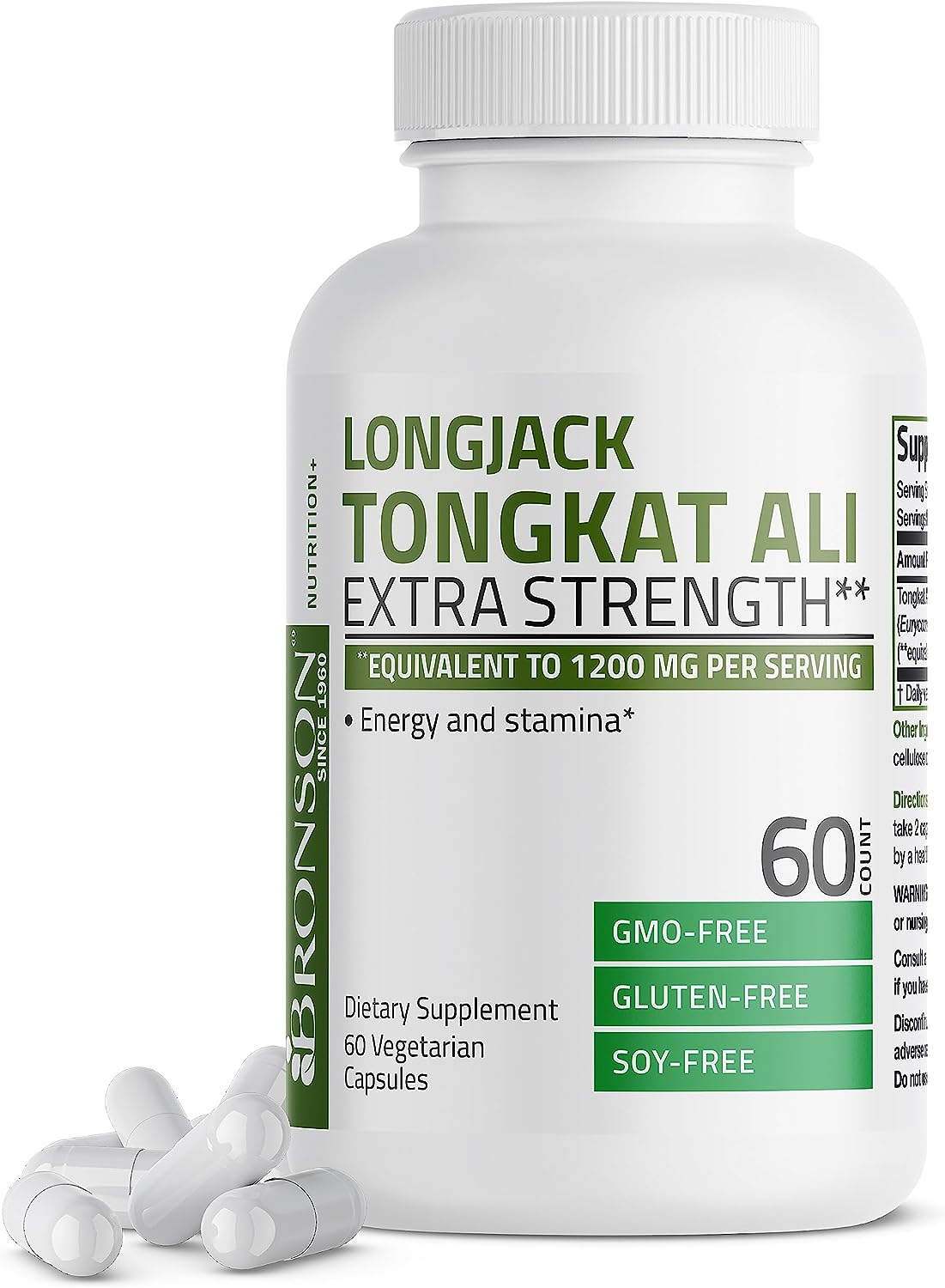 Bronson Longjack Tongkat Ali 1200Mg Extra Strength 1200Mg Per Serving, Supports Energy, Non-Gmo, 60 Vegetarian Capsules