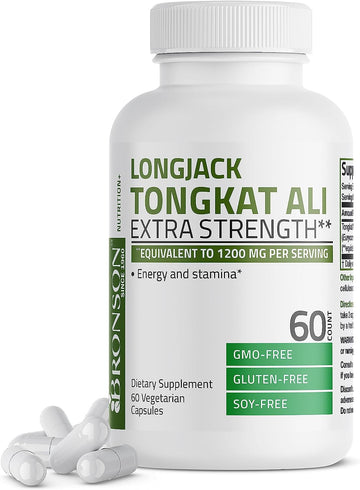 Bronson Longjack Tongkat Ali 1200mg Extra Strength 1200mg Per Serving, Supports Energy, Non-GMO, 60 Vegetarian Capsules