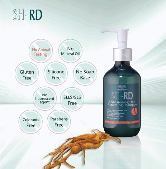 SH-RD Red-Ginseng Activating Shampoo for Thinning Hair | Hair Loss Shampoo with Herbal Extract, Rosemary, Vitamin B5 | Root-Lifting, Oil Control & Anti-Dandruff | Sulfate-Free Shampoo - 6.76/200ml