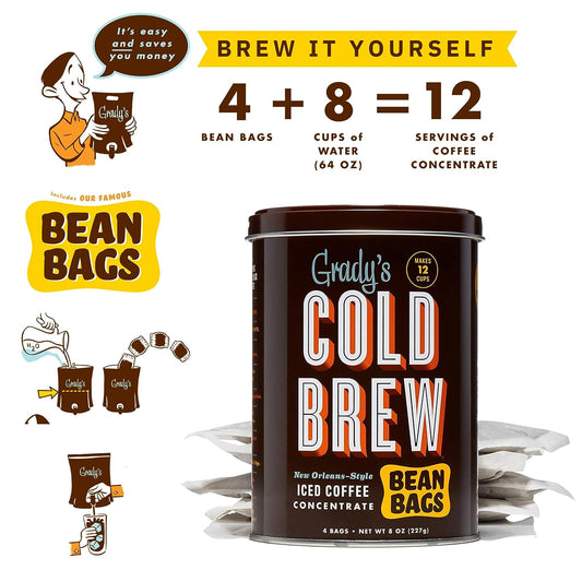 Grady's Cold Brew Coffee, Can with 4 Bean Bags, 12 Total Servings (1 Can)