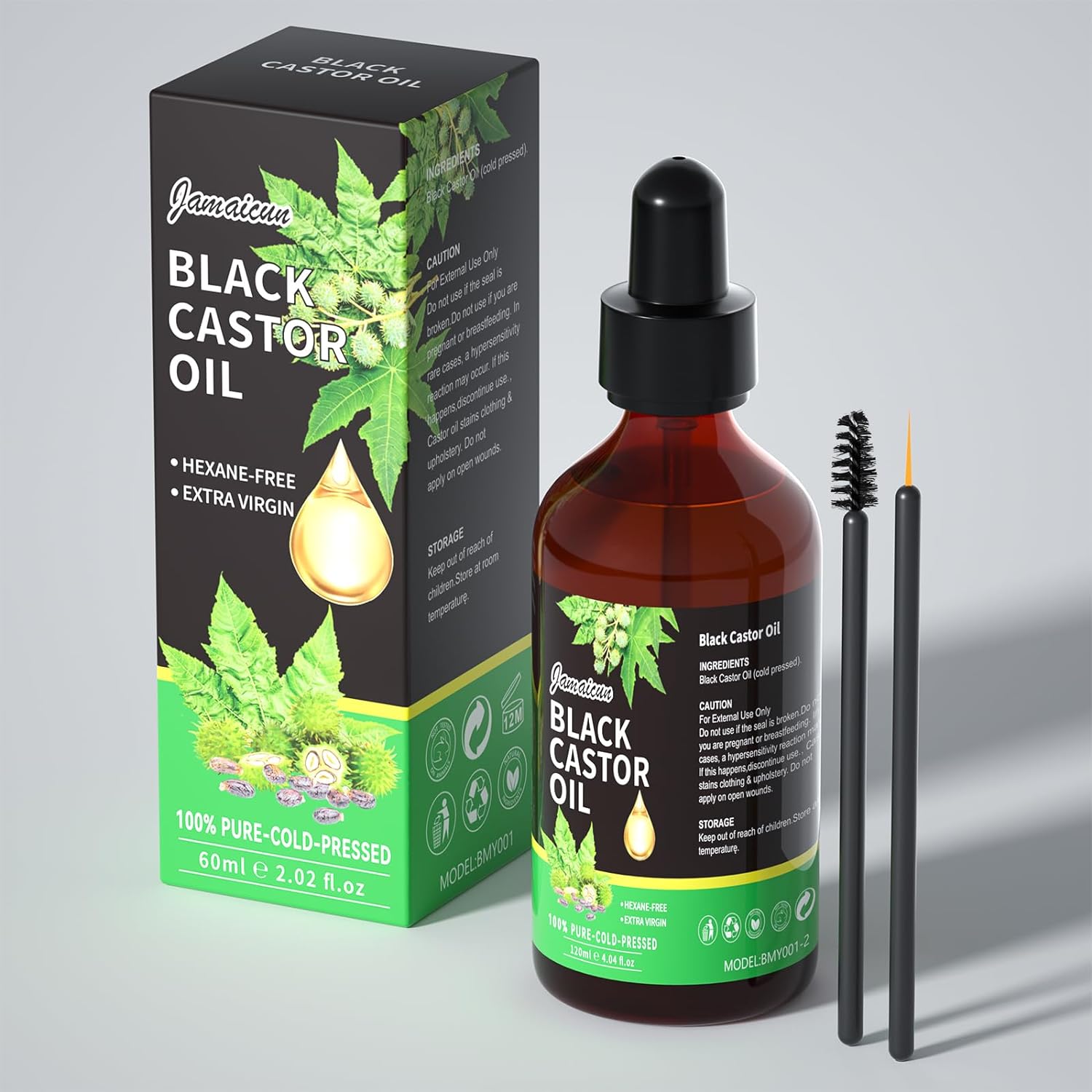 Jamaican Black Castor Oil for Castor Oil Pack & Eyelashes and Eyebrows 100% Pure Hair Oil Body Oil Moisturizing Massage