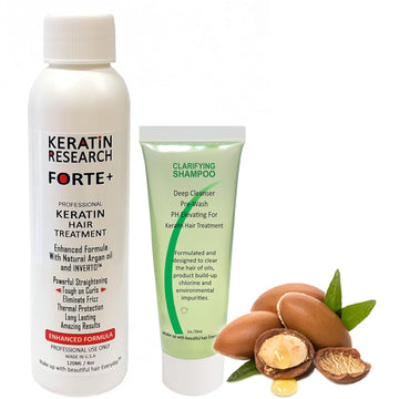 Keratin Forte Keratin Brazilian Keratin Hair Blowout Treatment Extra Strength 120ml with Clarifying Shampoo 30ml Enhanced Formula for Curly Hair By Keratin Research with Moroccan Argan oil