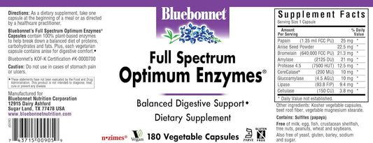 Bluebonnet Full Spectrum Optimum Enzymes Vegetarian Capsules, 180 Coun
