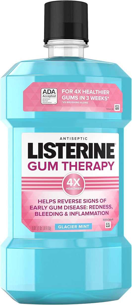 Gum Therapy Antiplaque & Anti-Gingivitis Mouthwash, Antiseptic Oral Rinse to Help Reverse Signs of Early Gingivitis Like Bleeding Gums, with Menthol & Thymol, Glacier Mint, 1 L Pack of 2