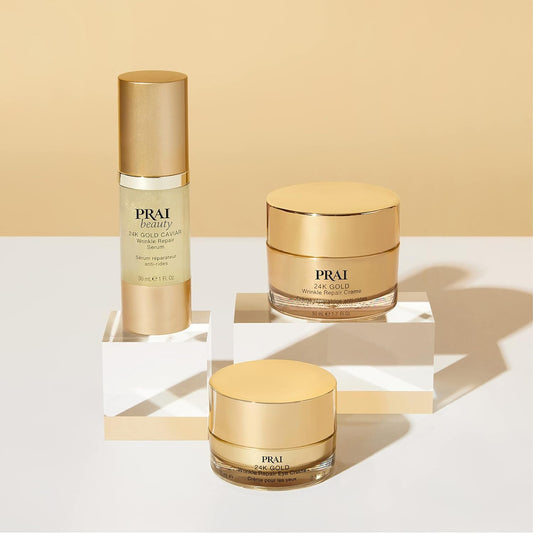 PRAI Beauty 24K Gold Wrinkle Repair Eye Creme - Anti-Aging and Anti-Wrinkle Eye Cream - Infused with Hyaluronic Acid and Real 24K Gold, 0.5