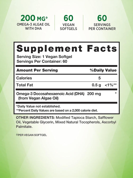 Nature's Truth Vegan Omega 3 Supplement | 60 Count | Non-GMO & Gluten Free Algae Oil Formula | with DHA