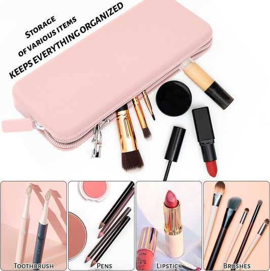 Sakolla Travel Makeup Brush Holder, Silicone Makeup Brush Bag with Zipper Closure, Makeup Brushes Organizer Case Washable Makeup Pouch Holder Case for Daily, Work, Essentials Pink